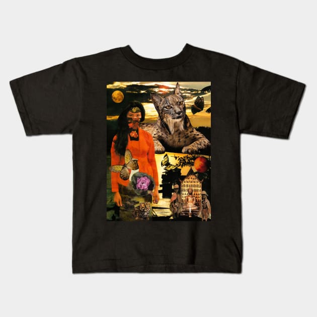 Lynx Cat Asian Culture Shaman Sunset Beach Kids T-Shirt by seruniartworks